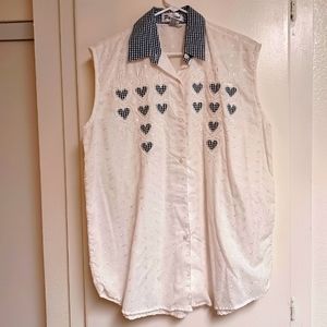 PASSION Sleeveless Embroidered Eyelet Button Up Collared Top sz: XL